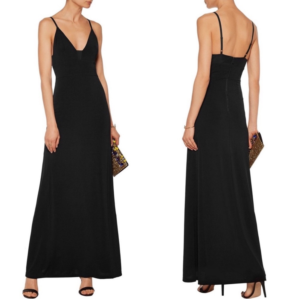 Alice + Olivia Sheer-Inset Cami Strap Maxi Dress Black S